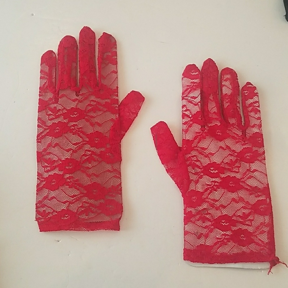 Red Lace Stretch Gloves- Beetlejuice/Wednesday Addams vibes. Halloween ready!